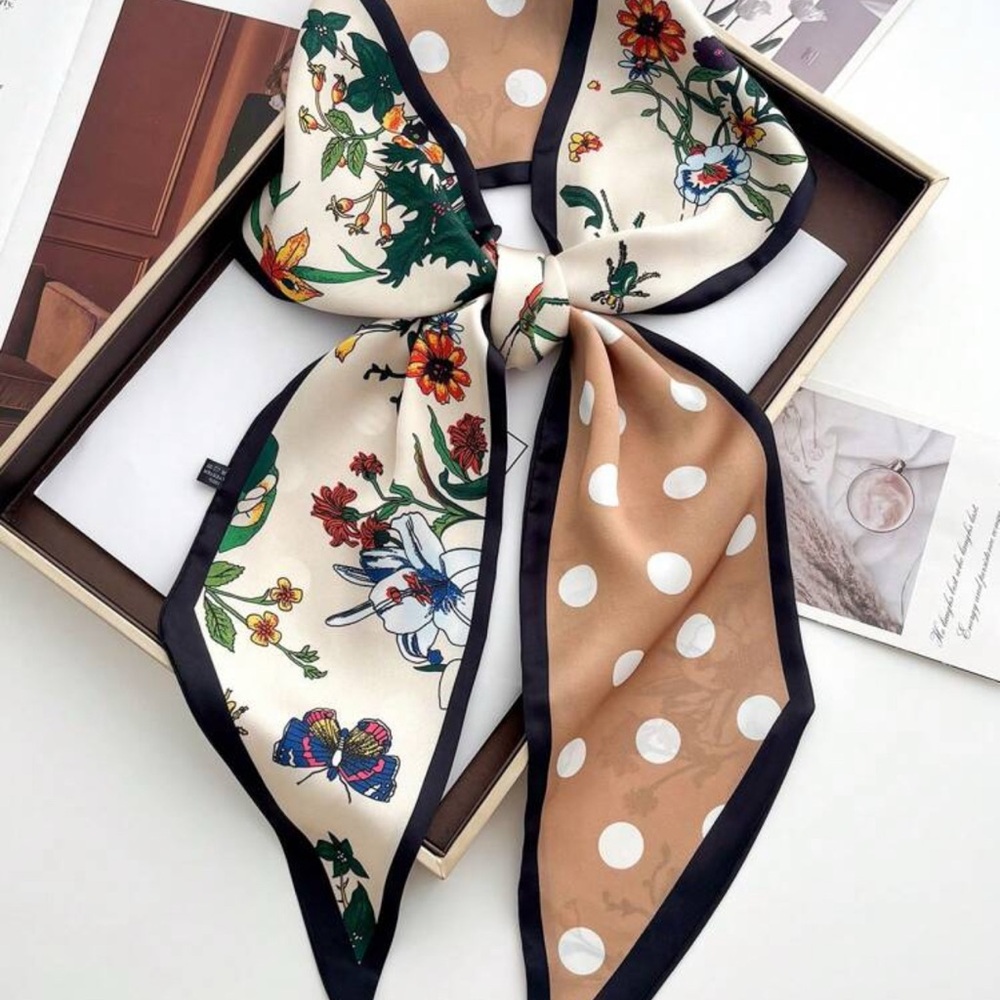 Floral and Polka Dot Silk Scarf